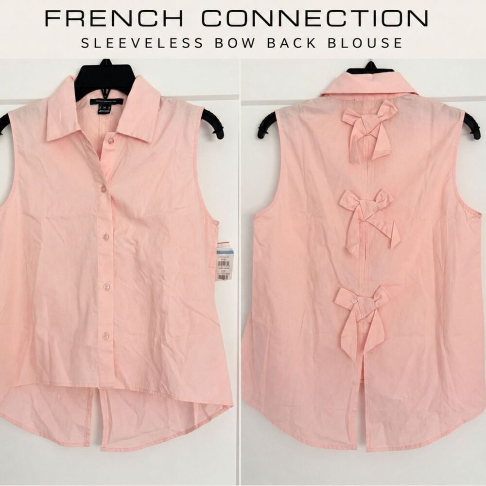 French Connection Pink Bow Back Sleeveless Button-Up Top XS New